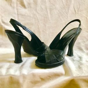 Italian black leather slingback size 6 1/2